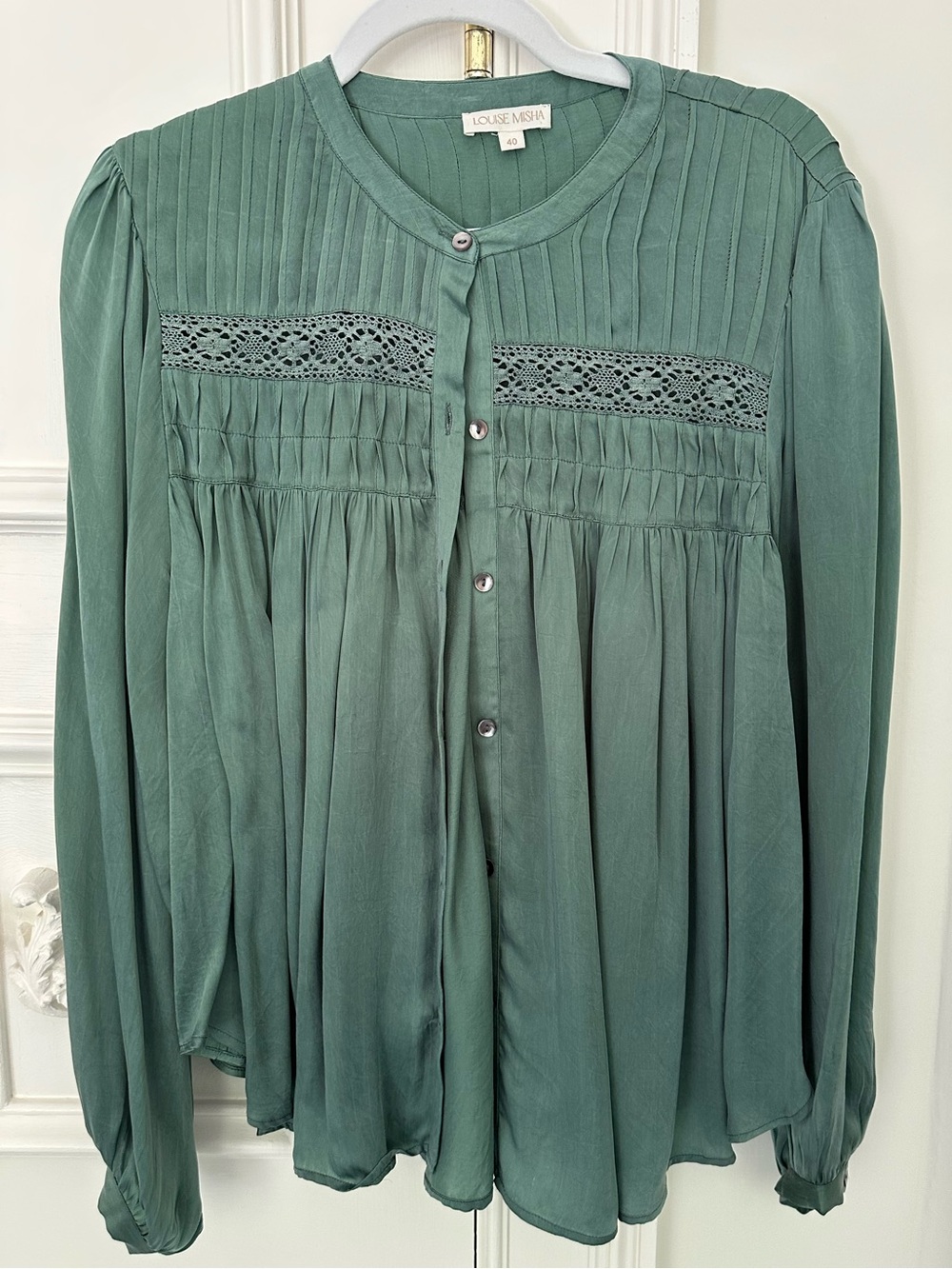 Women's Sage Green Button-Front Blouse